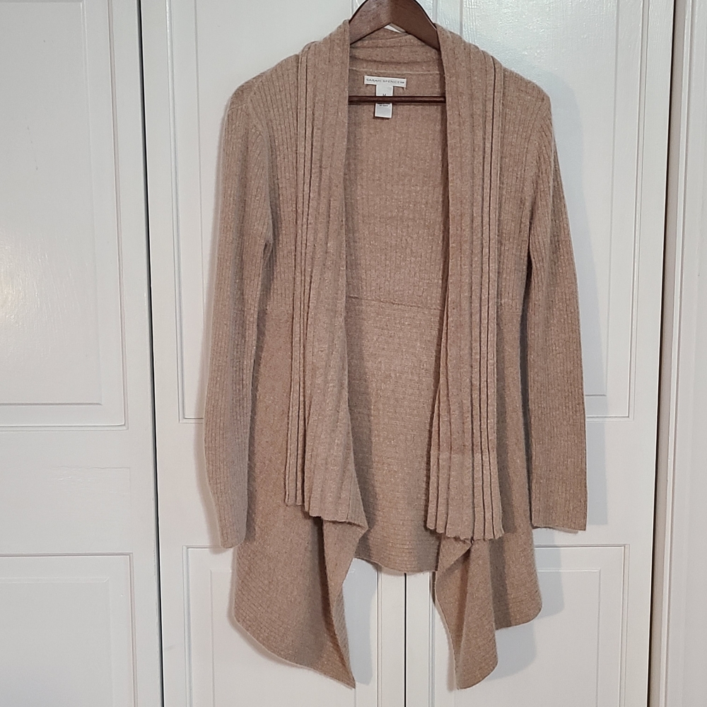 Sarah Spencer Tan Draped Cardigan Angora Rabbit Nylon Mix Medium